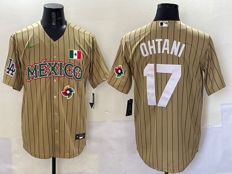 Men Los Angeles Dodgers #17 Ohtani Brown Stripe Mexico Joint Name 2025 Nike MLB Jersey style 42->los angeles dodgers->MLB Jersey